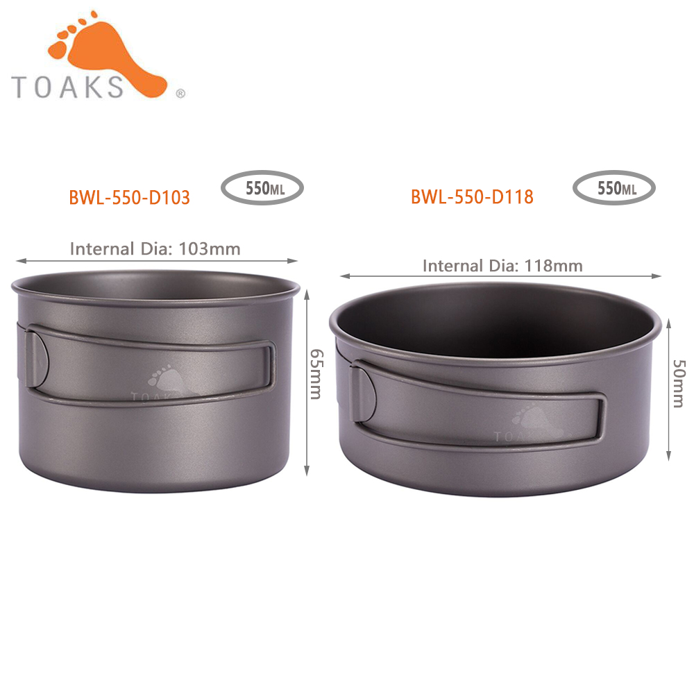 Camping Cooking Utensils Kit - TOAKS-cuenco de titanio para acampada, BWL-550,