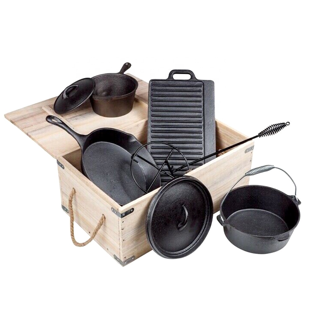 Camping Cooking Dutch Oven - Barbacoa preazonada de alta resistencia para